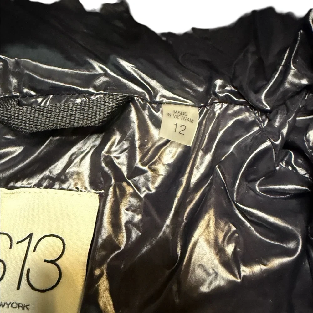 ✨S13 New‎ York Girls Glossy Black Hooded Puffer Jacket Size 12✨